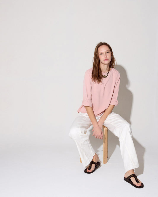 Blusa Rosa Punho Largo