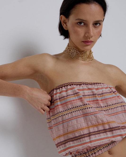 Pink Elastic Striped Top