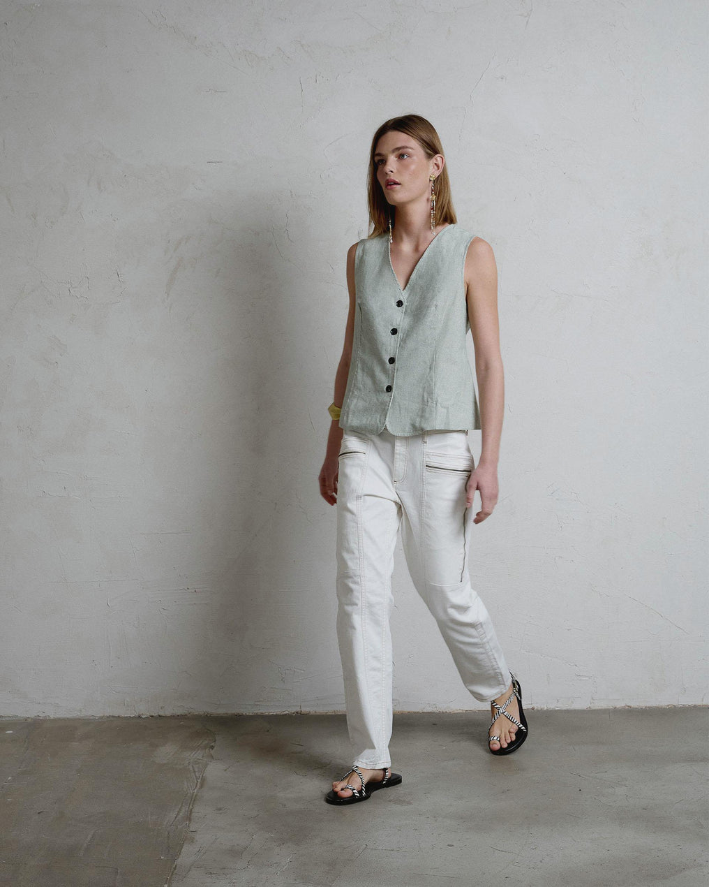 White Asymmetrical Zipper Jeans