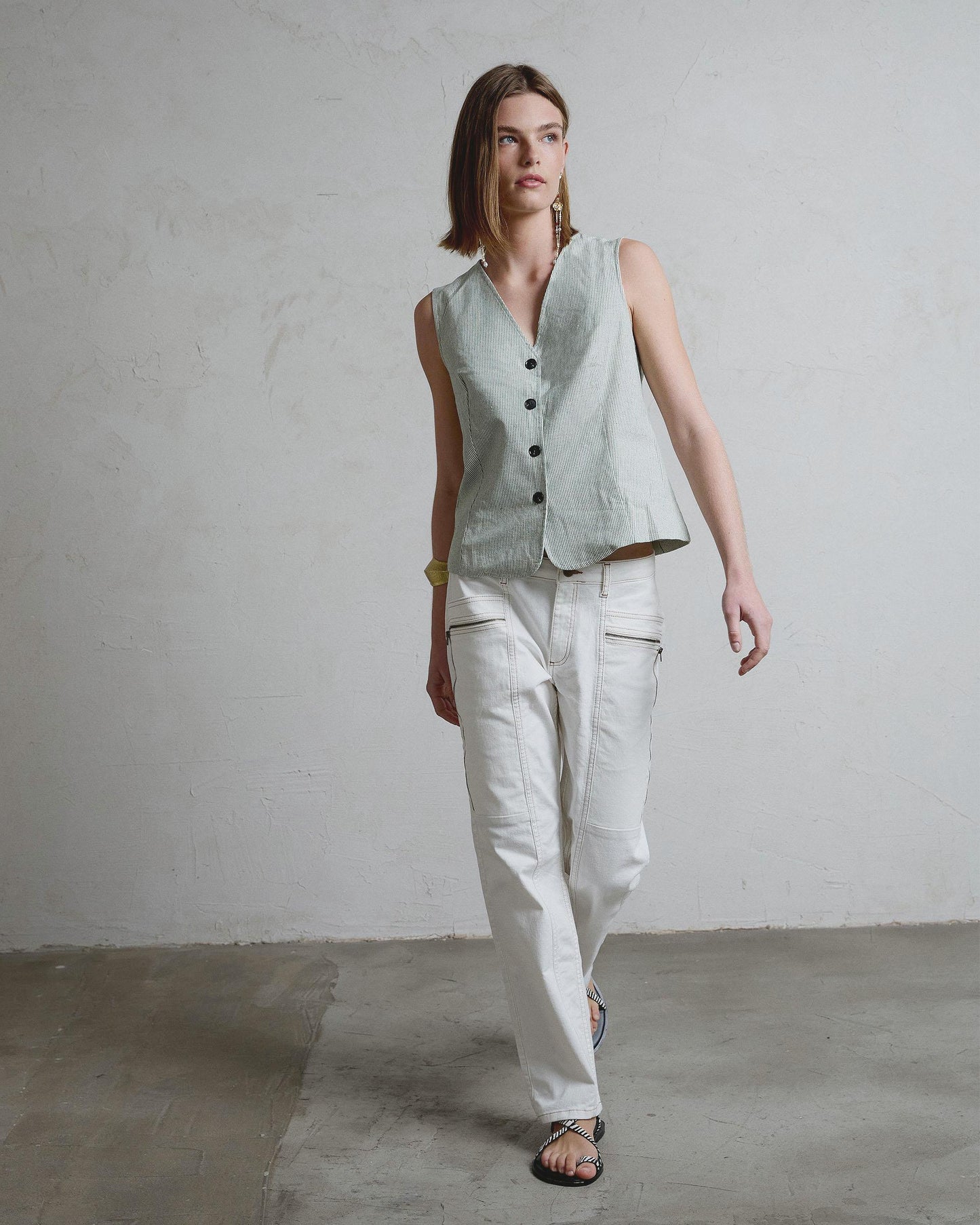 White Asymmetrical Zipper Jeans